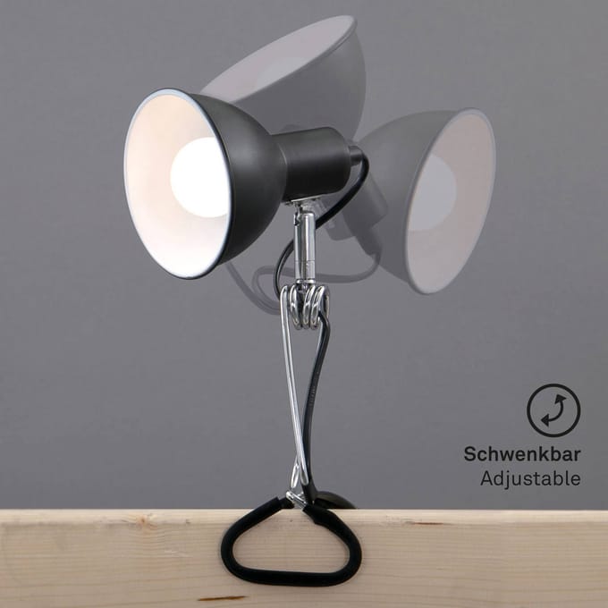 BRILONER Fix - Klemlamp - bureaulamp met E14 fitting - incl. aan- en uitschakelaar - klemspot met snoer 140cm - zwart
