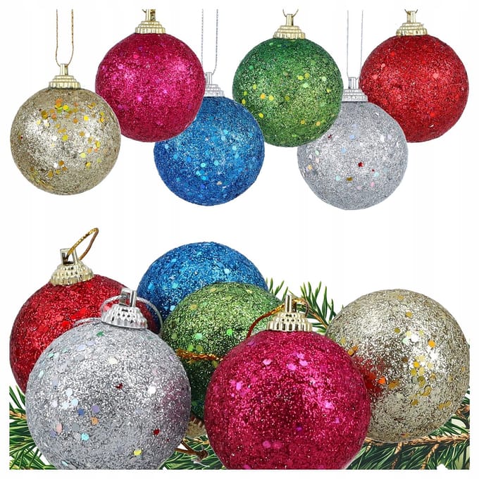 Kerstballen 6 stuks, 4,5cm, glitters, diverse kleuren