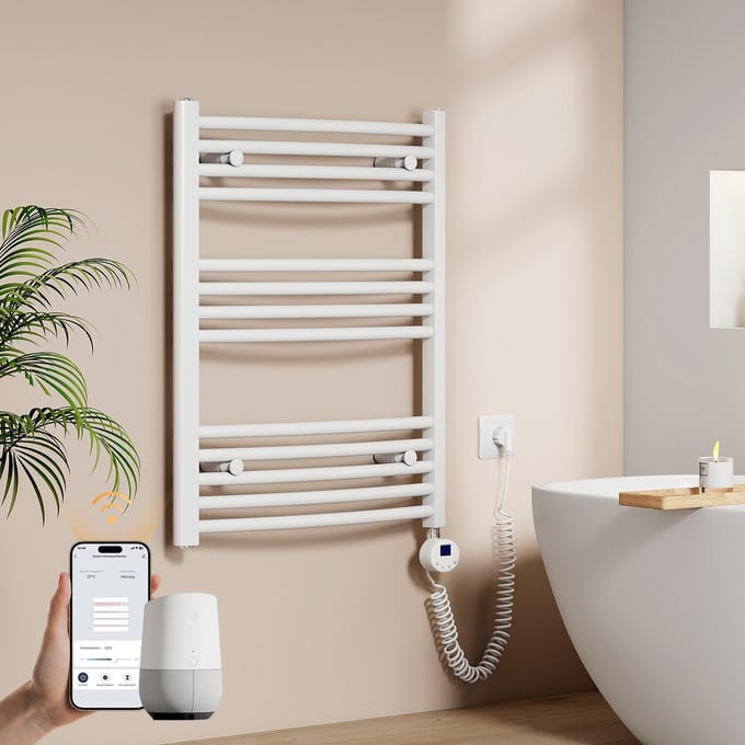 EMKE Elektrische Handdoekradiator - Slimme Bediening - APP Week Timer - 75x60cm - 300W - Glans Wit