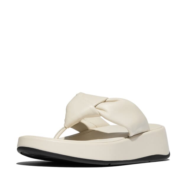 Fitflop Slipper F-Mode Knot Soft-Leather Flatform Toe-Post Beige