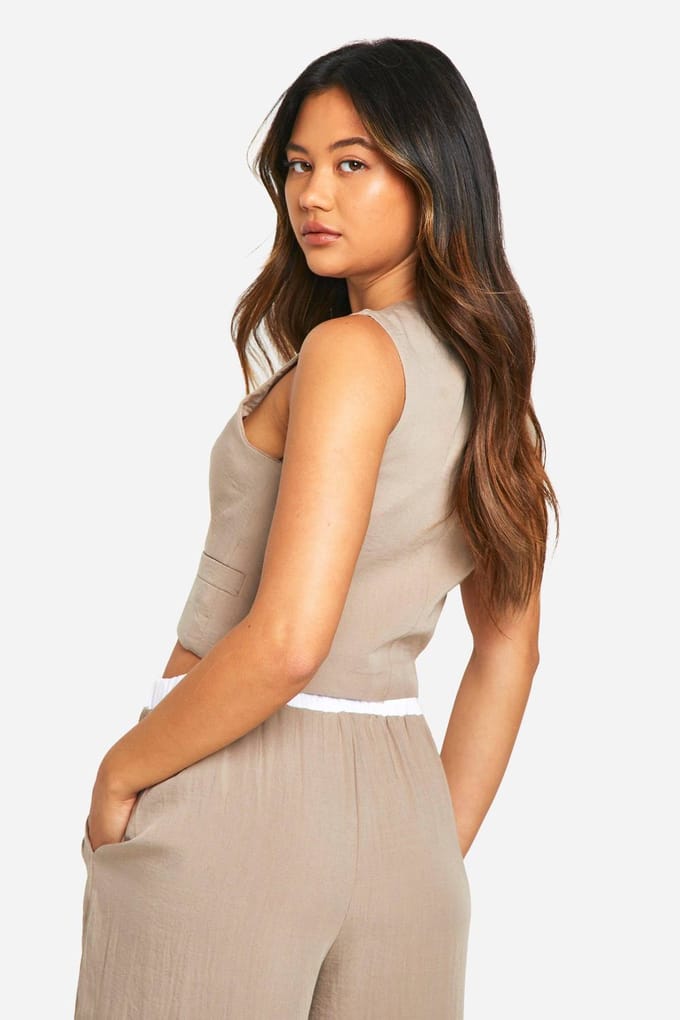 boohoo Dames Woven Textured Waistcoat | Camel | Maat: Small