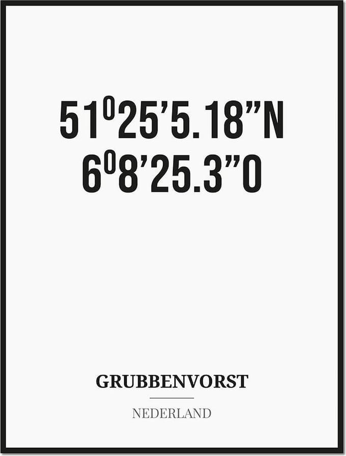 Poster/kaart GRUBBENVORST met coördinaten