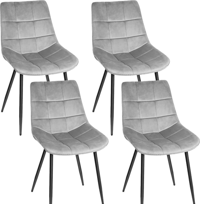 PIPIPOXER-Eetkamerstoel - Set Van 4 -metalen poten+flanel, lichtgrijs