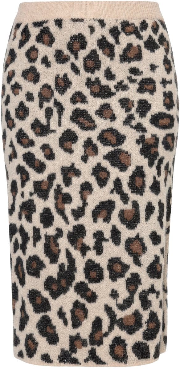Studio Untold - Dames - Gebreide rok slim shape maxi-lengte luipaardprint - Bruin - Maat 42+