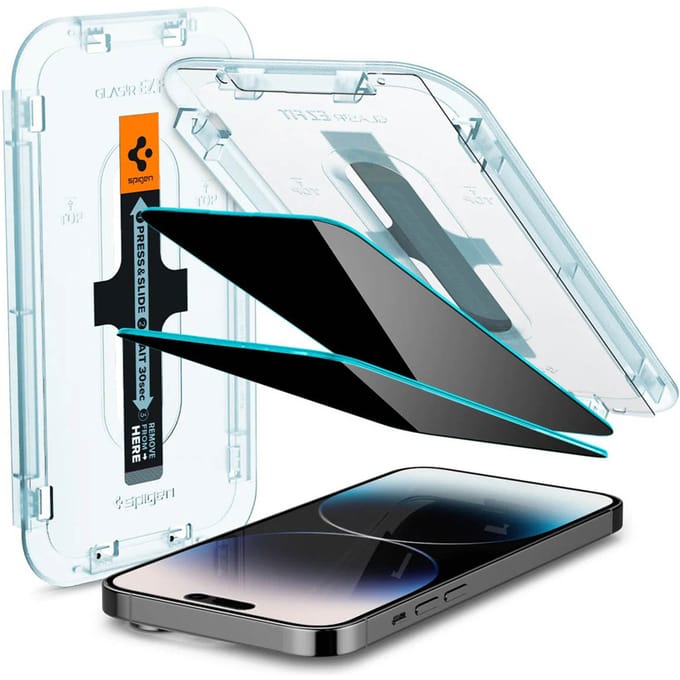 Spigen GLAStR Privacy EZ Fit Screenprotector + Applicator - 2-pack voor de Apple iPhone 14 Pro