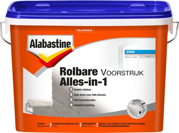 Alabastine Rolbare Voorstrijk Primer - Muur En Plafond - Wit - 5l