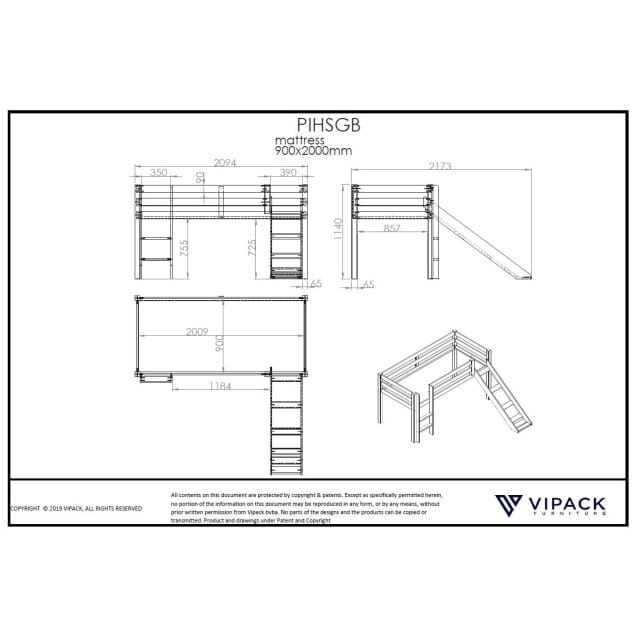 LUCEVI - Pino Halfhoogslaper met Glijbaan 90x200cm - Wit - H115CM