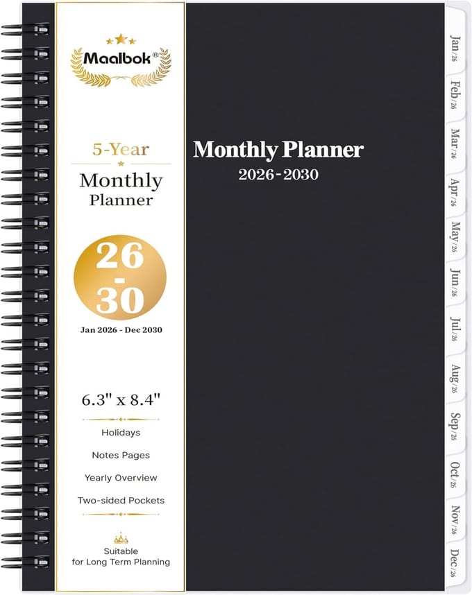 Maandplanner Kalender - Vijfjaarsplanner - Langetermijnplanning - Dik Papier - 60 Maanden - Zwart