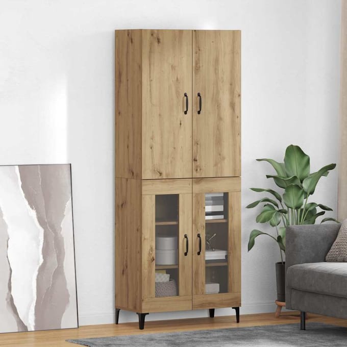 vidaXL - Highboard - Artisan - Eiken - 69,5 - x - 34 - x - 180 - cm - Bewerkt - hout