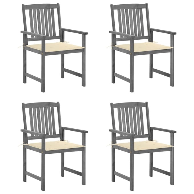 vidaXL - Tuinstoelen - 4 - st - met - kussens - massief - acaciahout - grijs