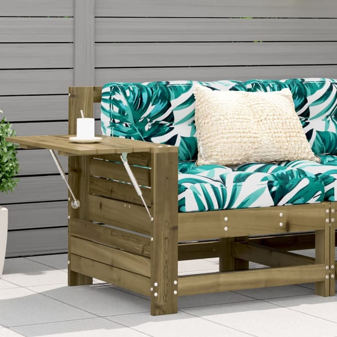 vidaXL - Tuinbank - met - armleuning - en - klaptafel - geïmpregneerd - grenenhout