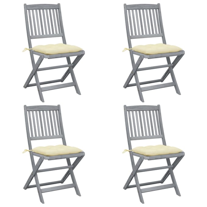 vidaXL - Set - van - 4 - klapstoelen - met - kussens, - gemaakt - van - massief - acaciahout.