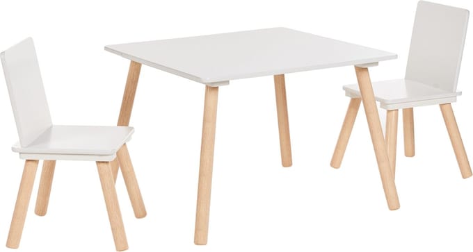 WRINGLEY - Kindertafel met 2 stoelen - Wit/Lichthout - MDF