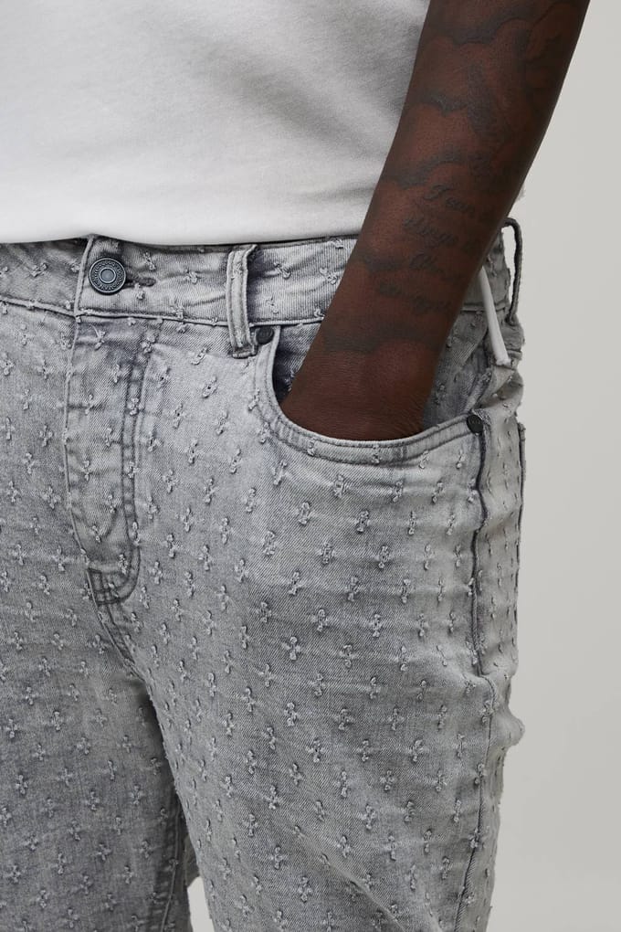 Gelaagde Skinny Uitlopende Distressed Jeans | Grey | Size 28