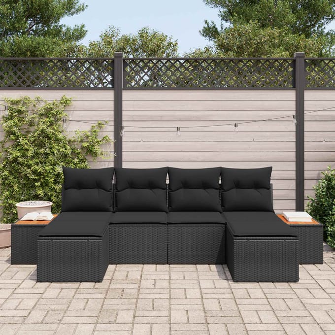 vidaXL - Tuinbank - Set - 6 - st - Zwart - Poly - Riet