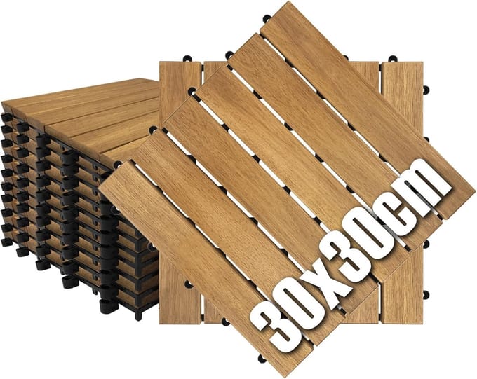 Houten Tegels - Balkonvloer Tuintegels - Terras Patio - Insteeksysteem Drainage - 30x30cm - Bruin