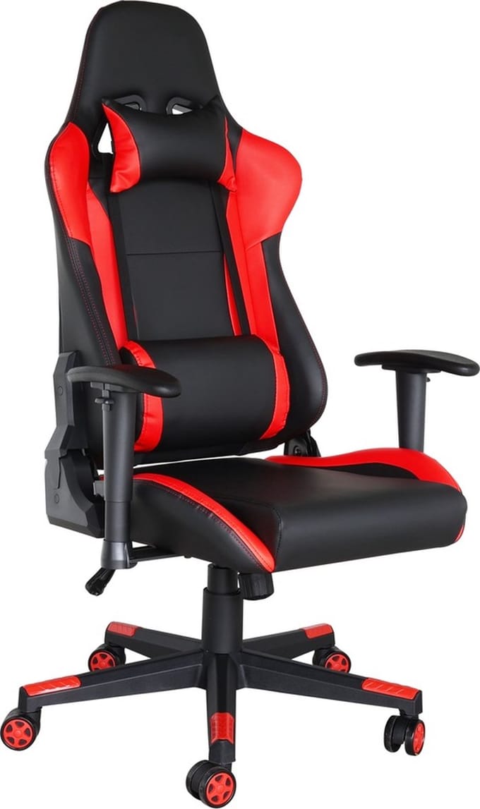 IVOL Gamestoel Power - Zwart/Rood - Ergonomisch - Hoofdsteun met kussen