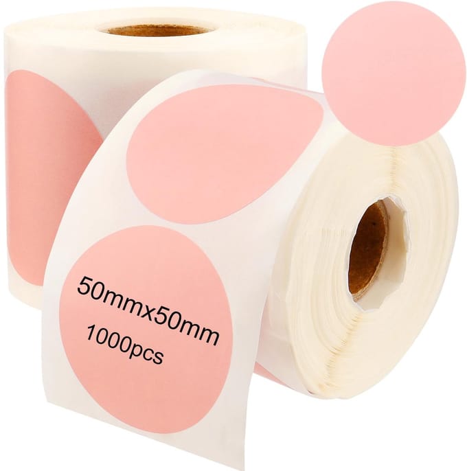 Dailygoods - 50mm Cirkel Thermische Sticker Labels Roze - 1000PCS Zelfklevende Thermische Stickers