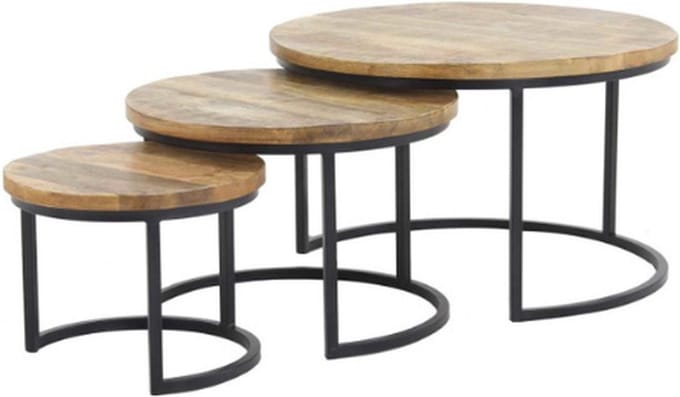 Salontafel rond set van 3 mangohout - Naturel