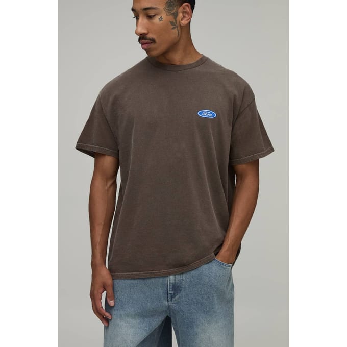 Gewassen Oversized T-shirt Met Ford Kentekenprint | Chocolate | Size Medium