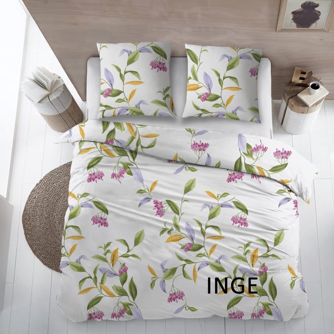 Sleepnight Dekbedovertrek Flanel Inge Multi - 140 x 200/220 cm + 1 kussensloop - [Multi,Geel,Groen,Roze]