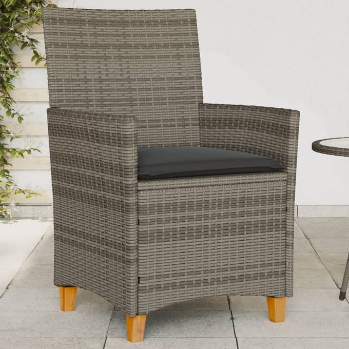vidaXL - Tuinstoelen - 2 - st - met - kussens - poly - rattan - en - massief - hout - grijs