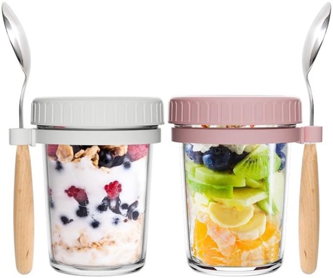 Virtubuy - Overnight Oat Jars - Ontbijtpotjes - 350ml - Luchtdicht - Geschikt voor